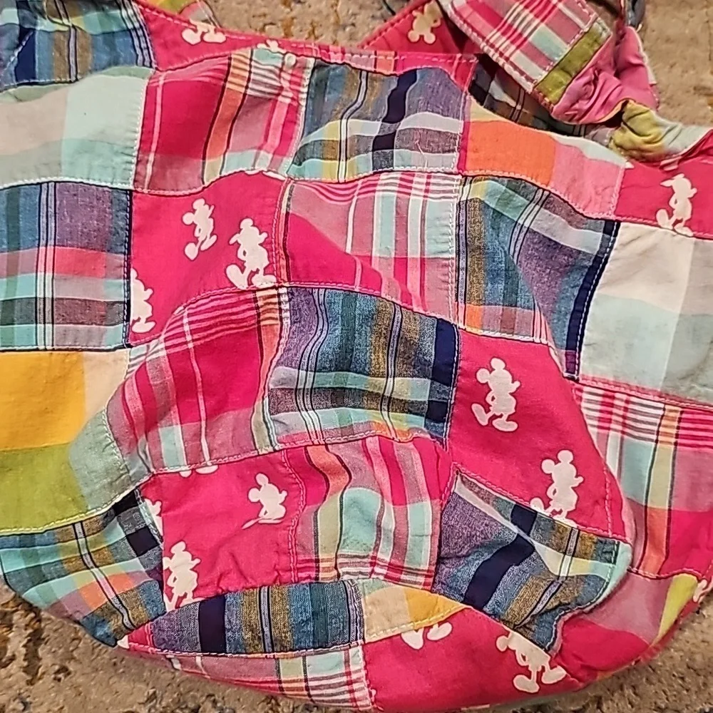 Disney Parks Pink Patchwork Mickey Mouse Hobo Madris Cotton Bag Purse